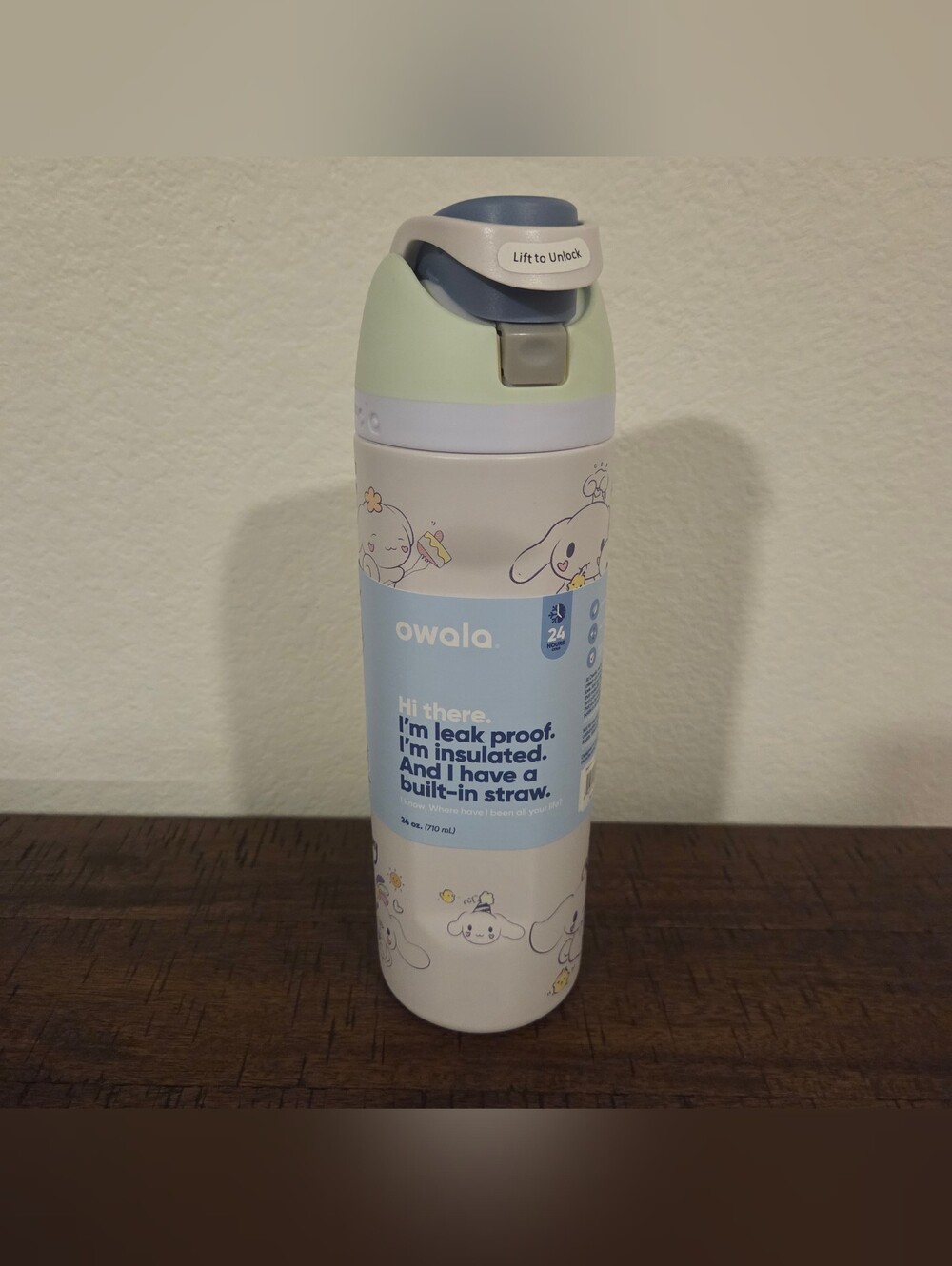 Owala Pastel Bunny Cinnamoroll Stainless Water Bottle Mint & Light Blue 24 Oz